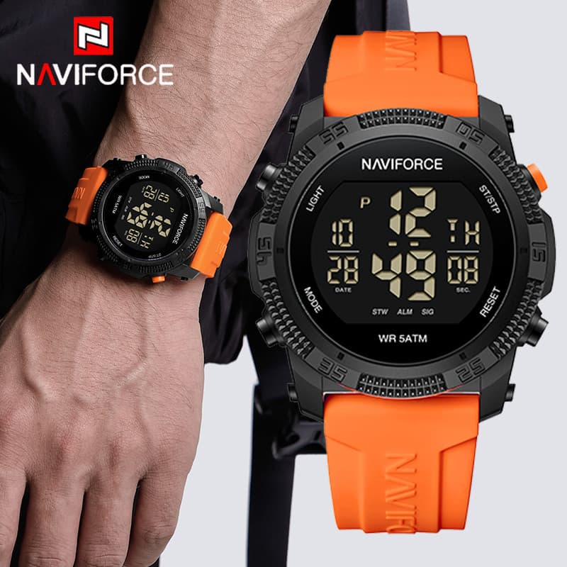 NAVIFORCE NF7104 Masculino LCD Digital Casual Data E Semana Alarme À Prova D'água Pulseira De Silicone Relógio Eletrônic