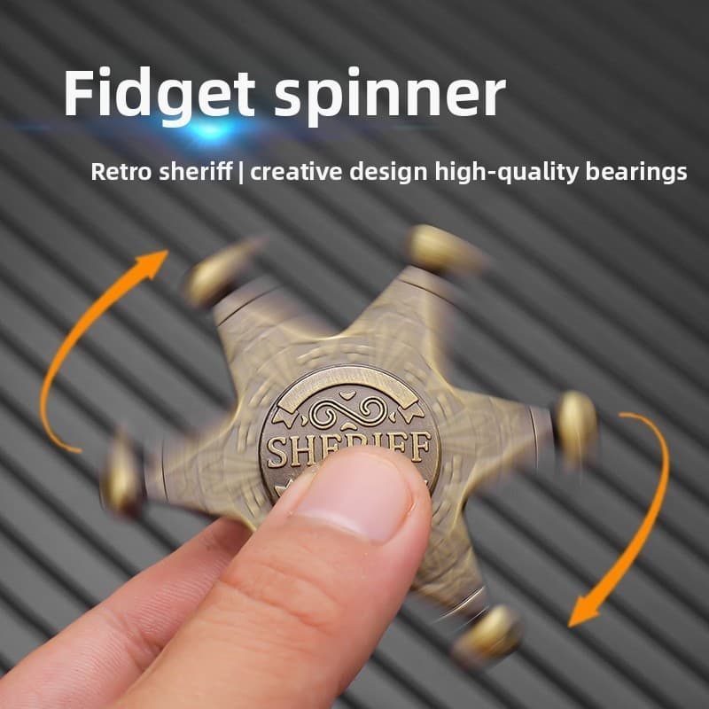 Criativo xerife emblema Hexagonal netuno Fidget Spinner liga de zinco textura Metal adulto portátil rotativo descompress