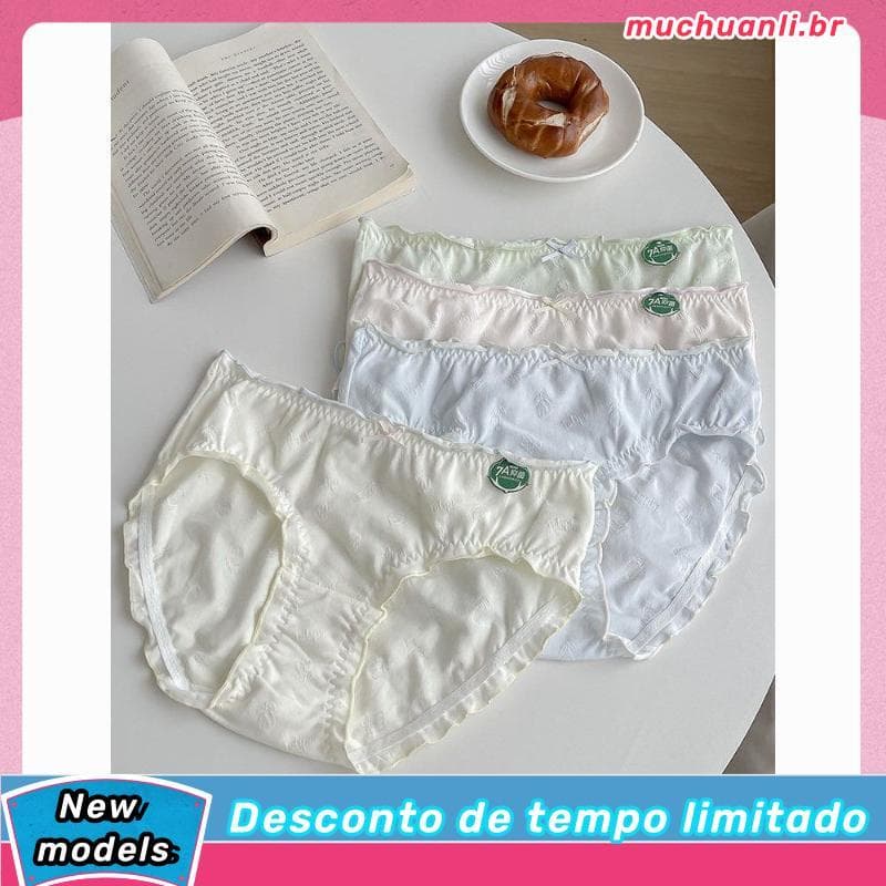 7A Roupa íntima de algodão puro para meninas japonesas fofas estilo feminino fungo renda algodão cintura média baixa cue