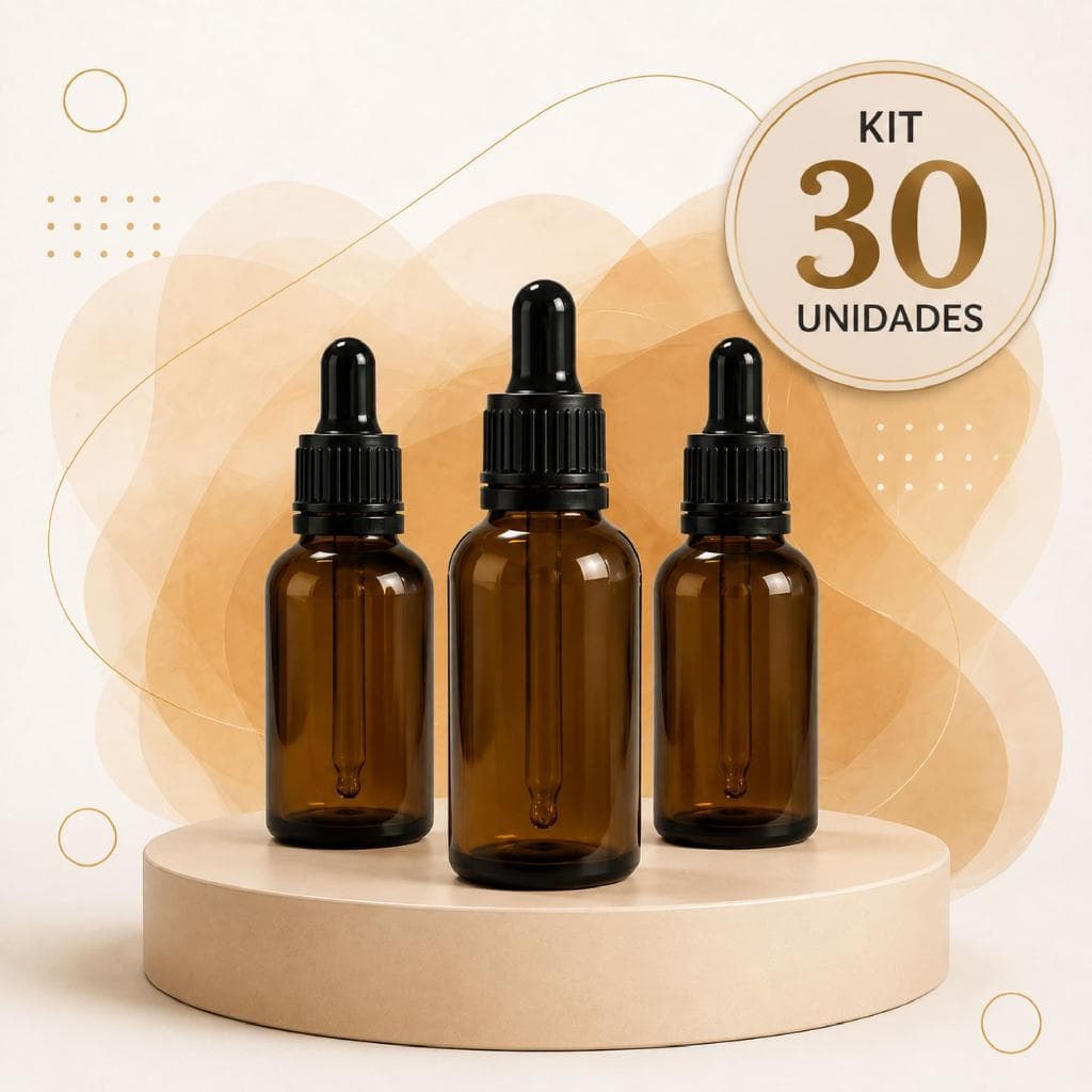 Frasco De Vidro Conta Gotas 30ml P/ Óleos, Séruns, Essências E Cosméticos - Kit 30 Unidades