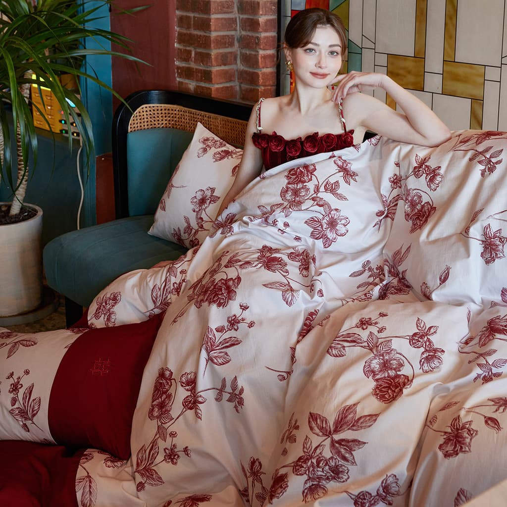 Casamento conjunto de quatro peças festivo vermelho colcha capa folha casamento puro algodão puro cama