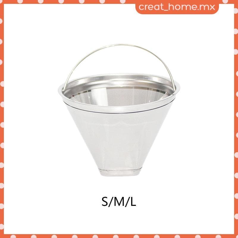 [Creat_home] Filtro De Café Cesta De Cone De Aço Inoxidável Permanente Com Alça Malha Reutilizável Para Extração Rica Fá