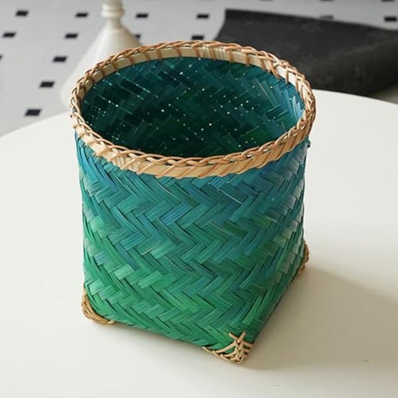 Lixeira De Bambu Tecida À Mão-Pequena Cesta De Lixo Redonda De Vime Para Quarto , Banheiro , Escritório & amp ; Desktop-