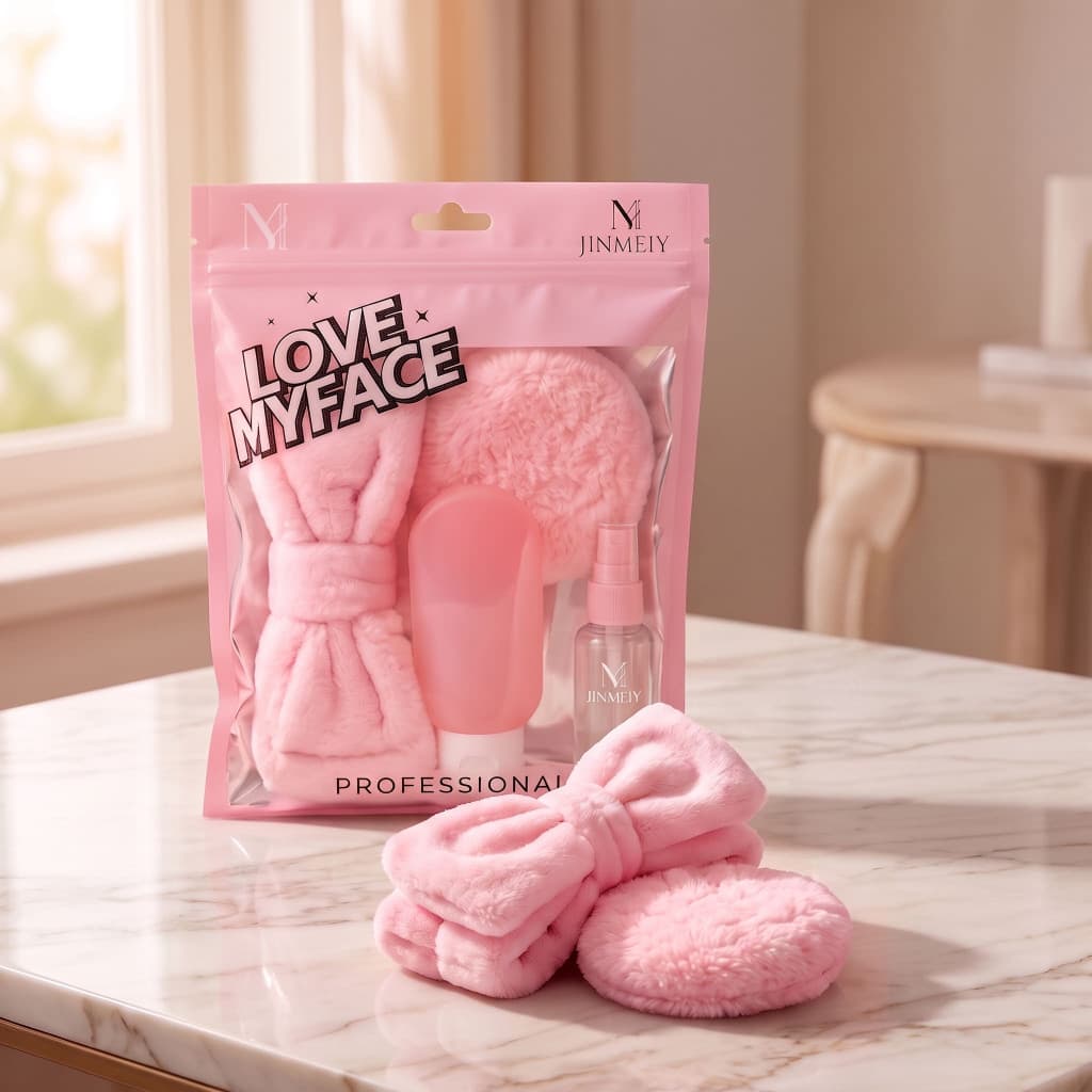 Kit Skincare Rosa 4 em 1 Completo - Faixa de Cabelo, Esponja e Frascos viagem Glow Up Rosa =