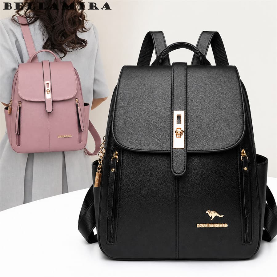 Mochila Feminina Simples Mochila Multifuncional De Cor Sólida Grande Capacidade Versátil Mochila Multi-Bolso
