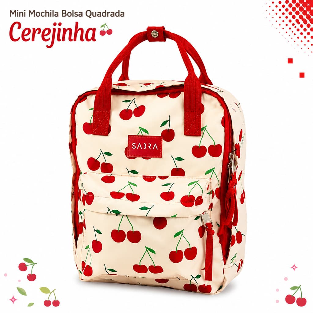 Mini Mochila Bolsa Quadrada Cerejinha Sabra