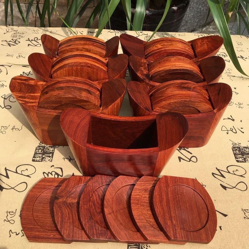 Porta-copos de mogno jacarandá grande fruta vermelho sândalo conjunto de sete peças mesa de jantar mesa de centro almofa