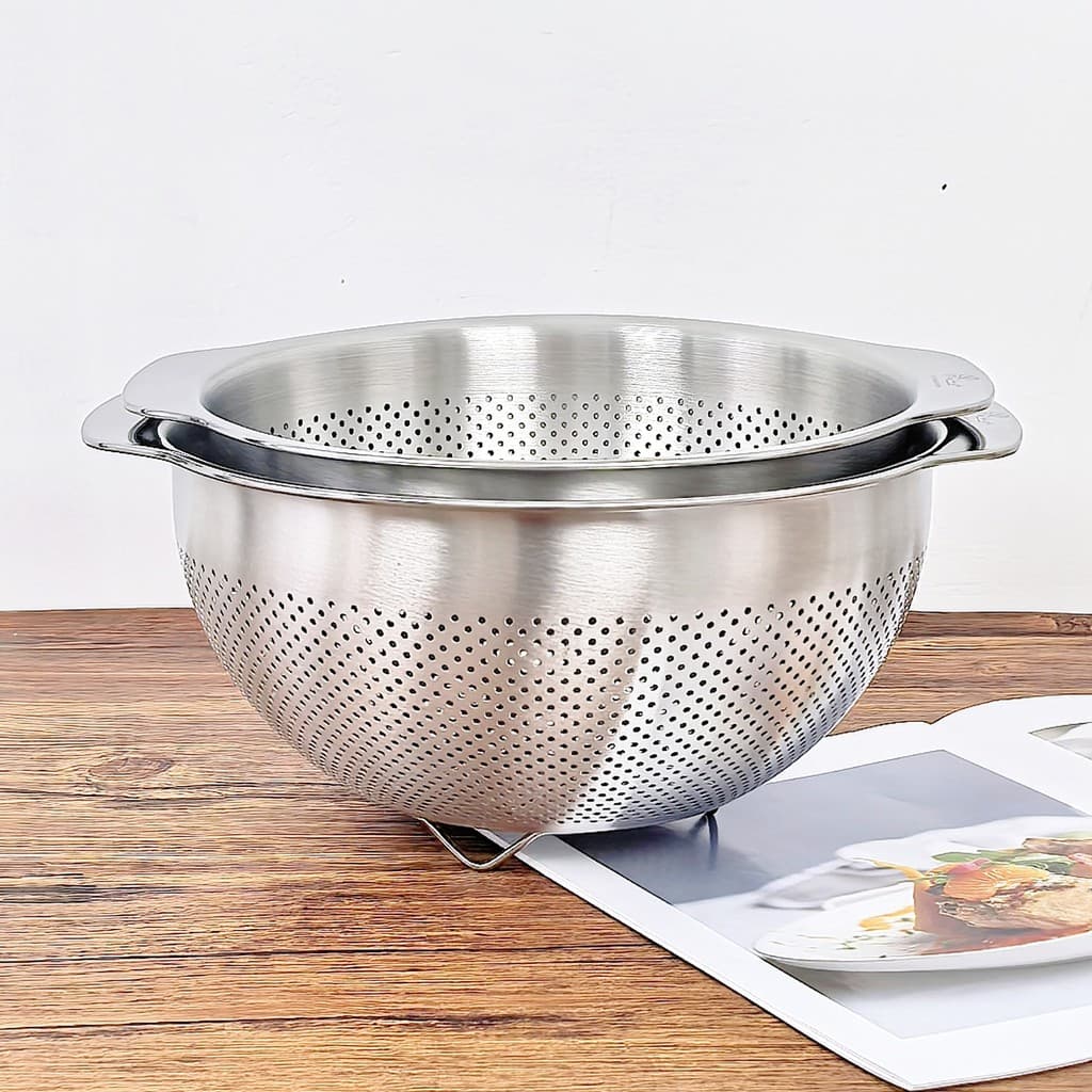 Cesta de filtro de água com orelha dupla de aço inoxidável 18/10 Cozinha doméstica Bacia de lavagem de vegetais Bacia de