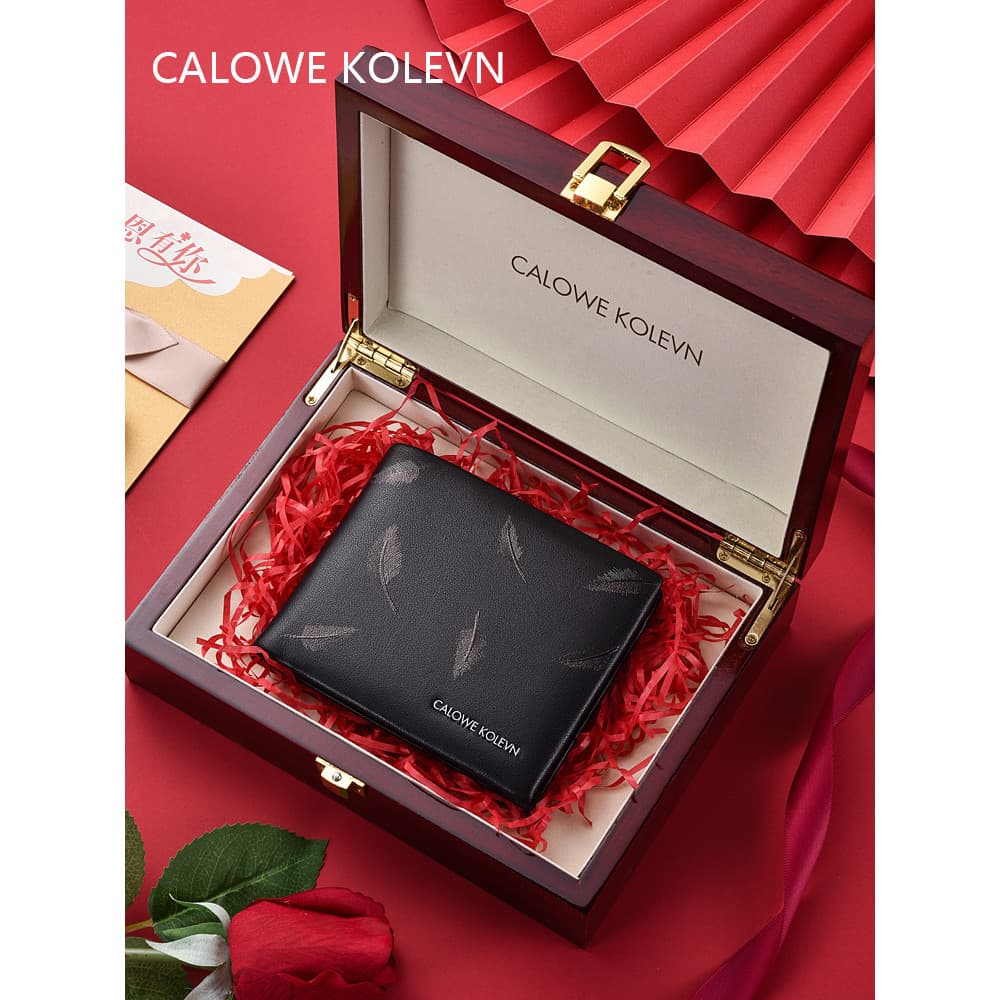 CALOWE KOLEVN Carteira masculina de couro genuíno curta carteira de couro de primeira camada carteira masculina de negóc