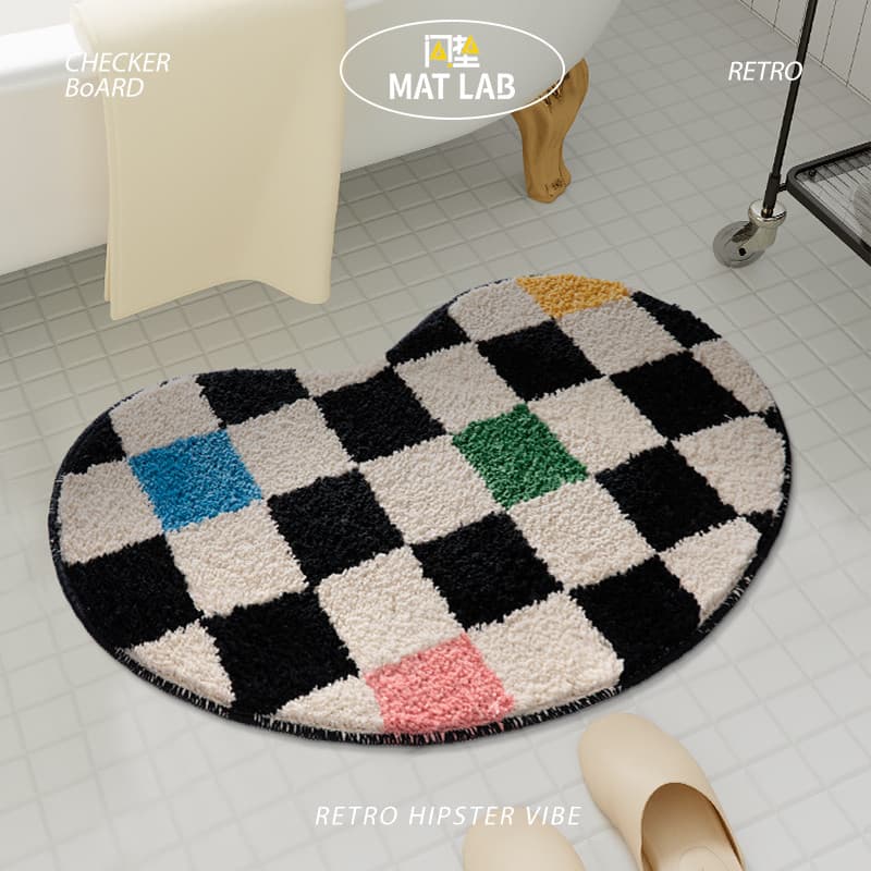 Tapete de banheiro antiderrapante absorvente preto branco xadrez tapete banheiro pé tapete porta do banheiro