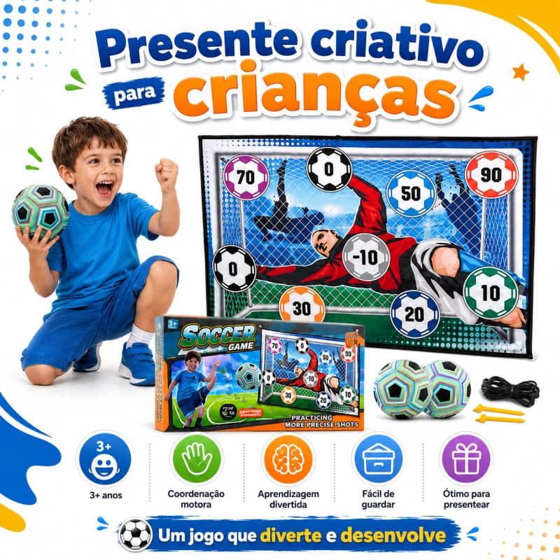 Jogo de Futebol Infantil Alvo de Chute com Bola Macia Brinquedo Educativo de Pontuação para Crianças