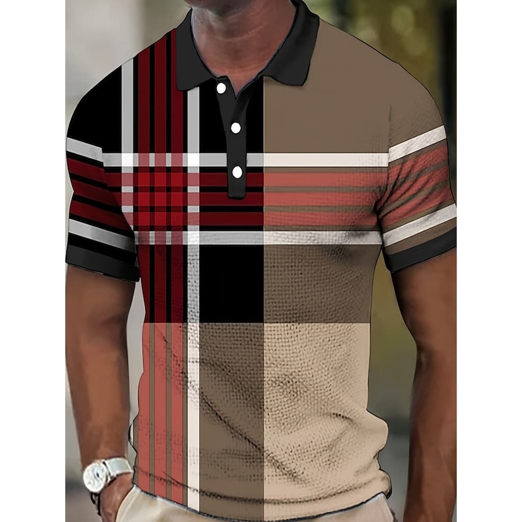 POLO listrado masculino Camisa POLO com estampa em cores contrastantes Camisa