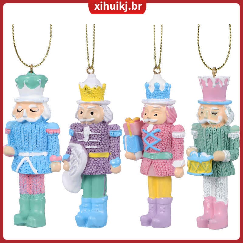 🎄 4Peças Ornamentos Quebra-Nozes De Resina Para Decoração Colorida