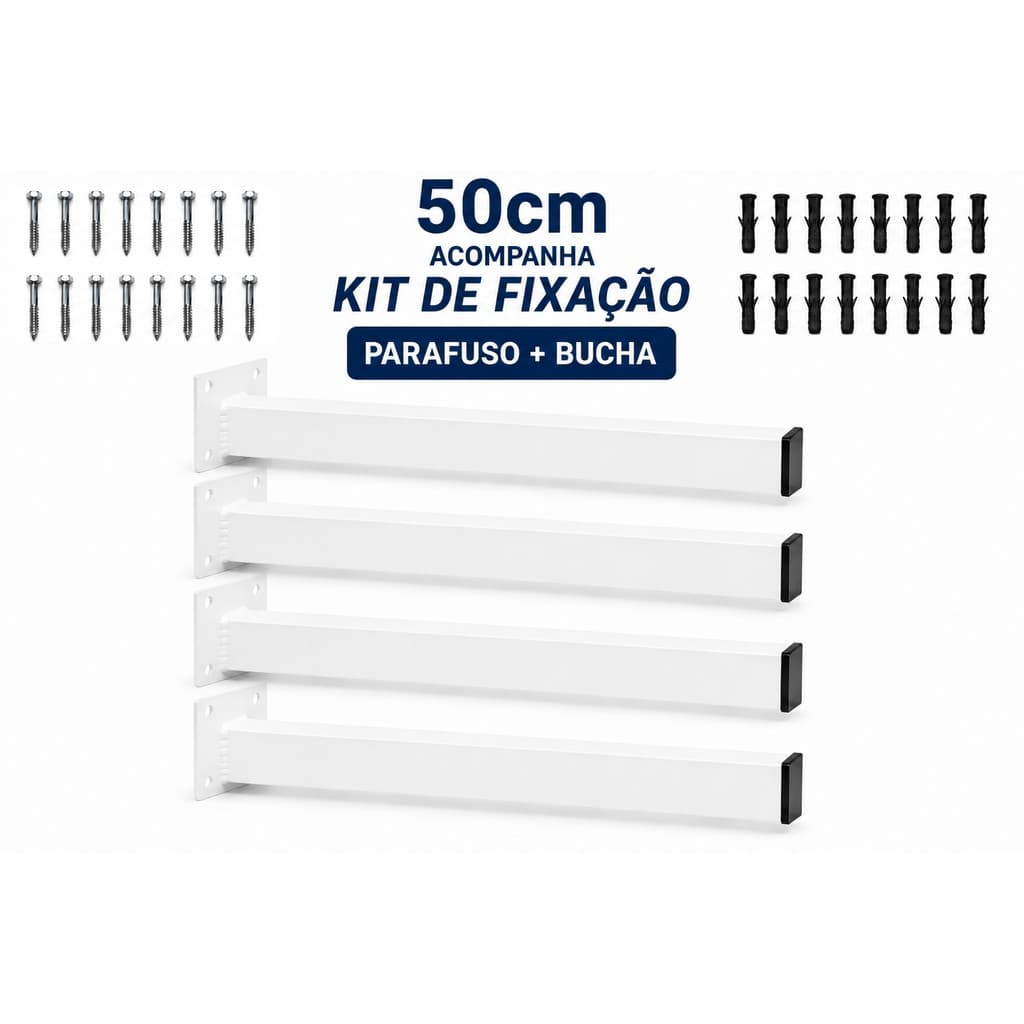 SUPORTE GRAPA AÇO REFORÇADO PIA PRATELEIRA 50CM BRANCA 4 PÇS