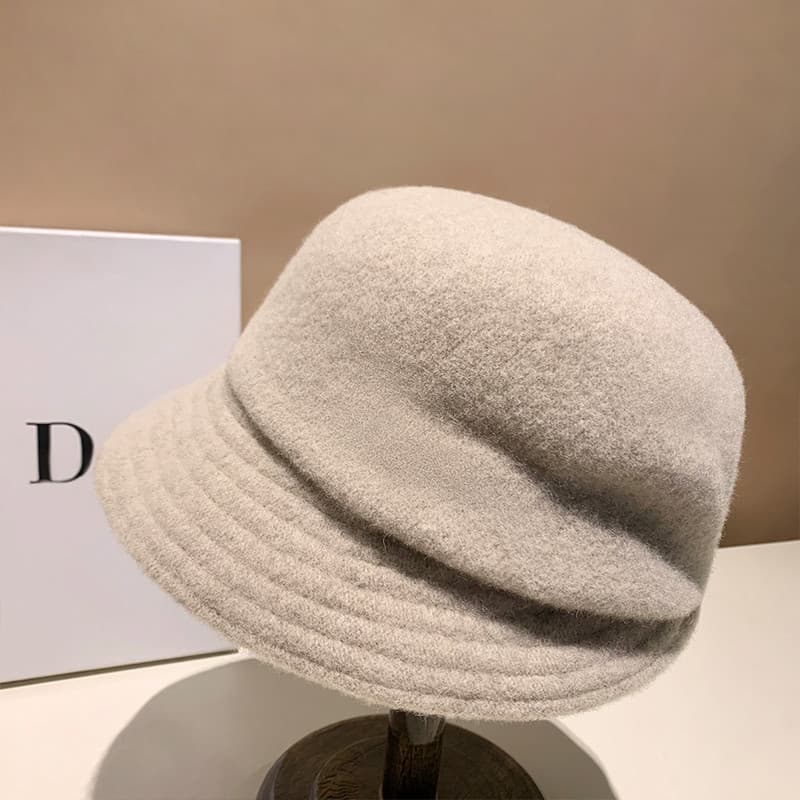 Outono inverno lã bacia chapéu Casual elegante chapéu superior Retro quente balde chapéu pequeno rosto versão coreana Ba