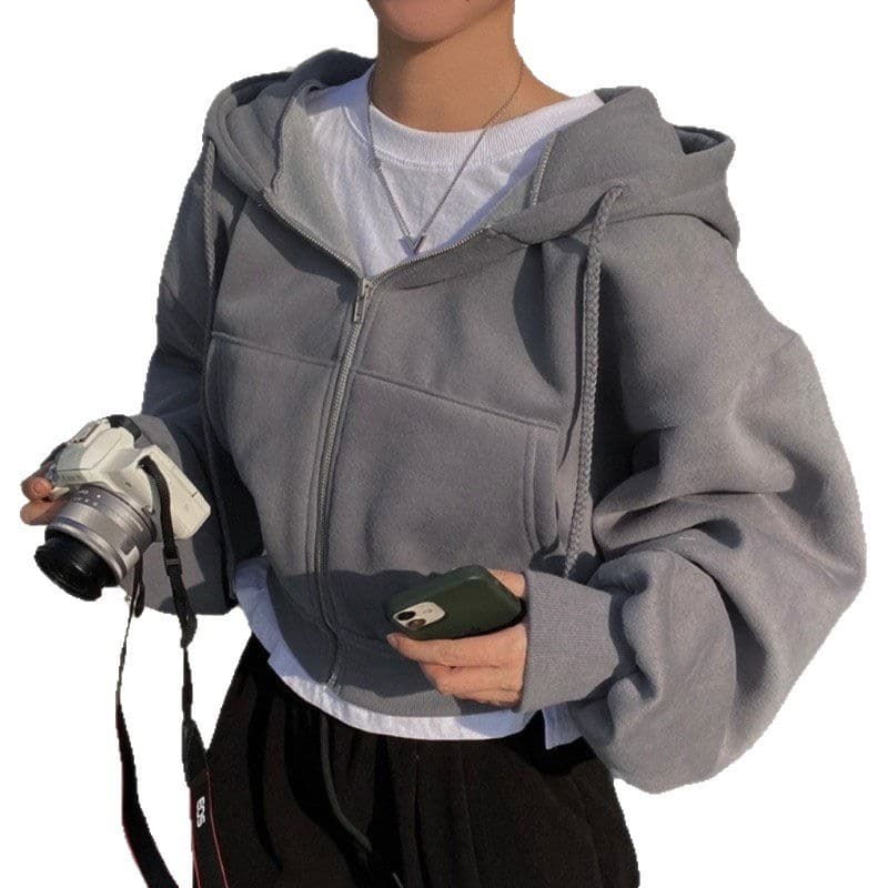 Novo solto simples na moda cor sólida jaqueta zíper com capuz manga longa moletom preguiçoso