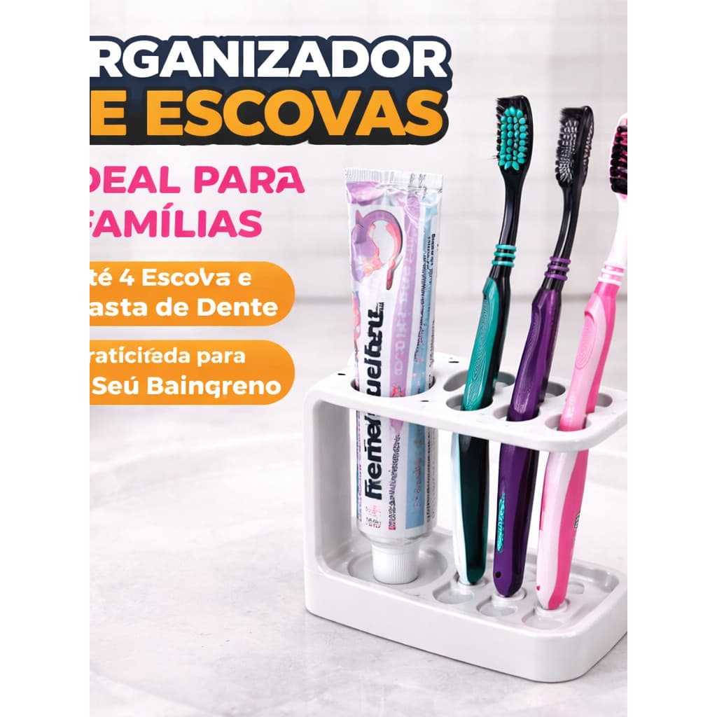Organizador de Escovas de Dente Família Porta 4 Escovas e 2 escovas + Pasta Suporte Banheiro Higiênico Compacto Multiuso