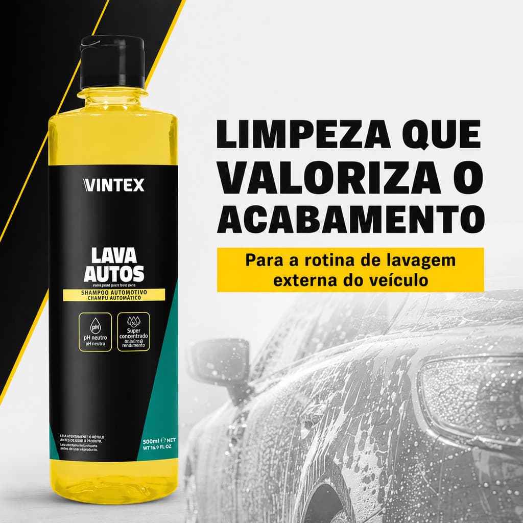 Lava Autos Vintex 500ml Shampoo Automotivo Limpeza Externa Pintura Carro Moto Brilho e Cuidado
