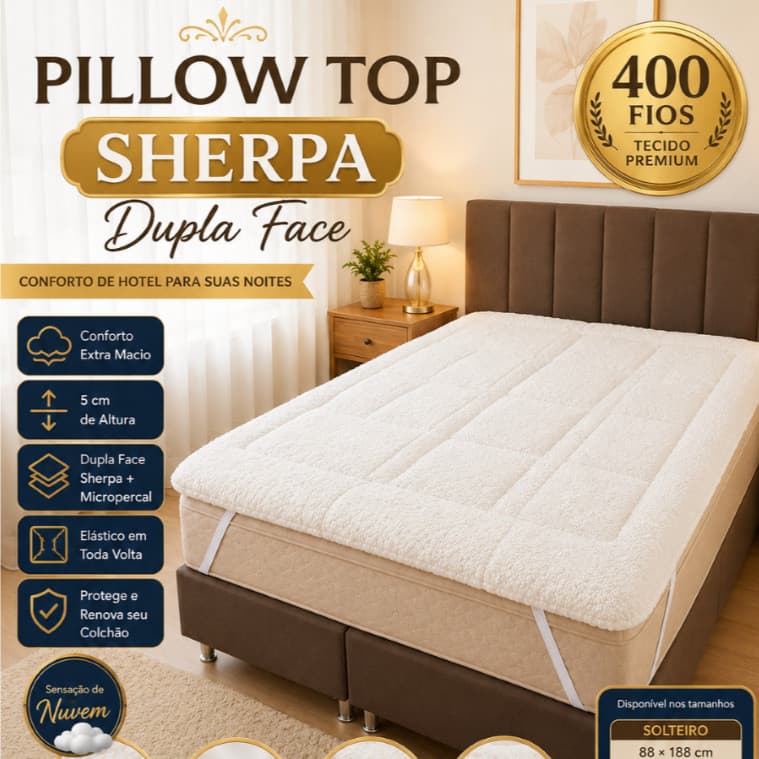 Pillow Top Protetor de Colchão  Macio Dupla Face 400 Fios Soft Pele de Carneiro