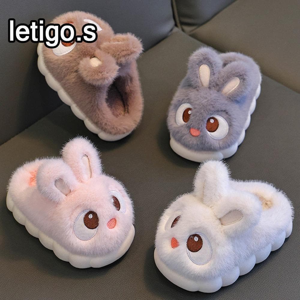 [LETIGO] Chinelos De Inverno , Antiderrapantes De Algodão De Coelho De Olhos Grandes Para Casa Fofos Família