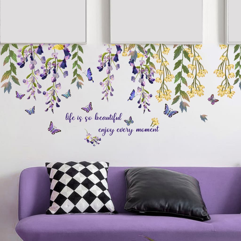 Adesivos de parede videiras flores borboleta adesivos de parede sala de estar decoração adesivos de parede autoadesivos