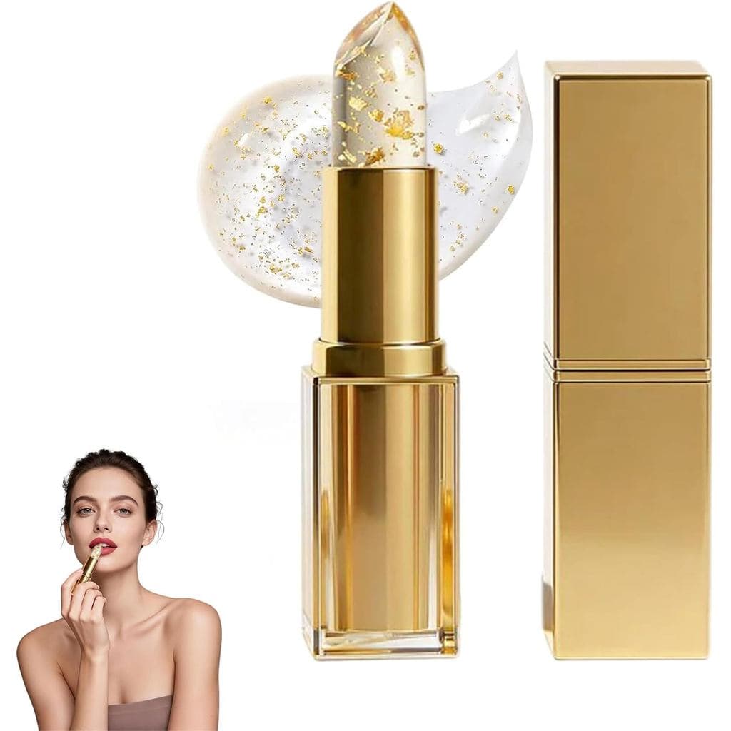 Batom Coellyo True Tone com Ajuste de pH, Batom que Muda de Cor, Transparente para Rosa com Folha Dourada, Bálsamo Labia