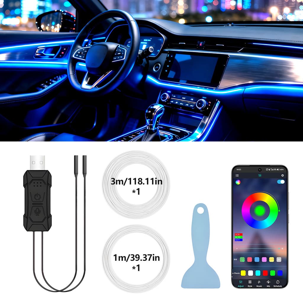3 ~ 8m RGB Interior Do Carro Tira De Luz Ambiente USB APP Controle Sincronização Música Painel Automático Atmosfera Lâmp