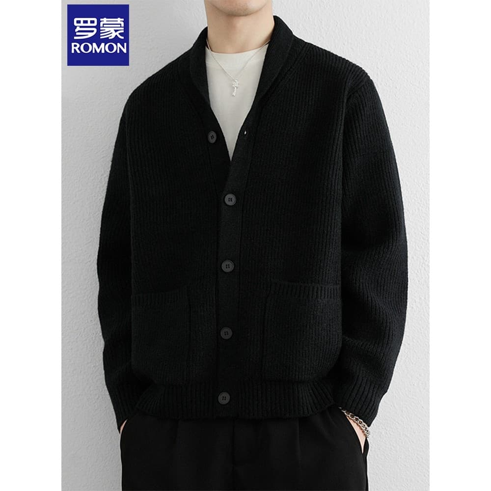 Lomon 2025 outono inverno luz luxo Cardigan camisola masculina cor sólida malhas jaqueta solta Casual meia-idade