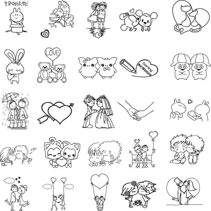 Linha desenho pintado à mão amor casal casamento dia dos namorados cartão de aniversário energia personagem imagem seda