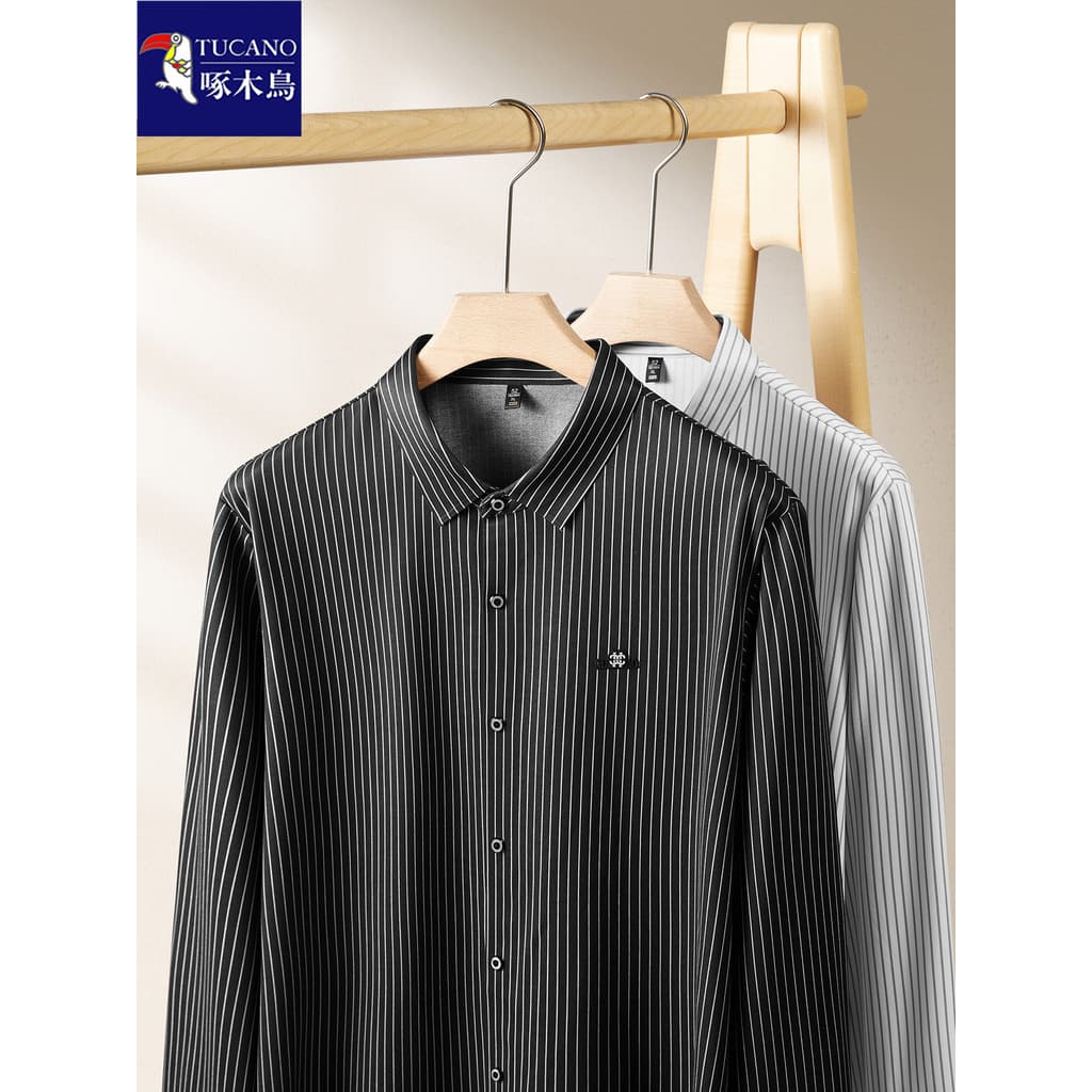 Woodpecker High-End escovado Cashmere camisa de manga comprida masculina mais gordura plus Size meia-idade outono invern