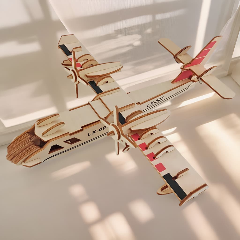 Avião bombardeiro anfíbio modelo de avião montagem artesanal brinquedo de madeira 3D quebra-cabeça tridimensional