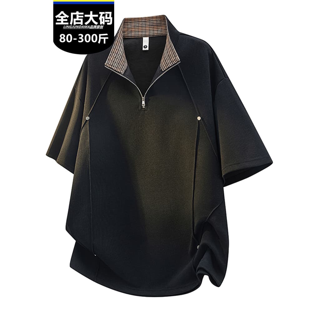 Plus Size gola alta Casual camisa polo masculina verão gordura irmão gordo cara versão solta algodão de manga curta cami