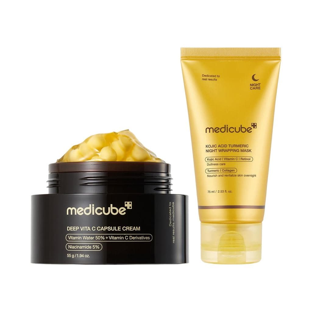 medicube GlassRefiningDuoatNight: Hidratante Facial com Cápsulas de Ouro e Vitamina C Profunda e Máscara Noturna Peel-Of