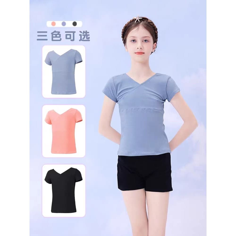 Camiseta de dança infantil verão de manga curta topo meninas terno de prática de dança chinesa terno dividido terno de d