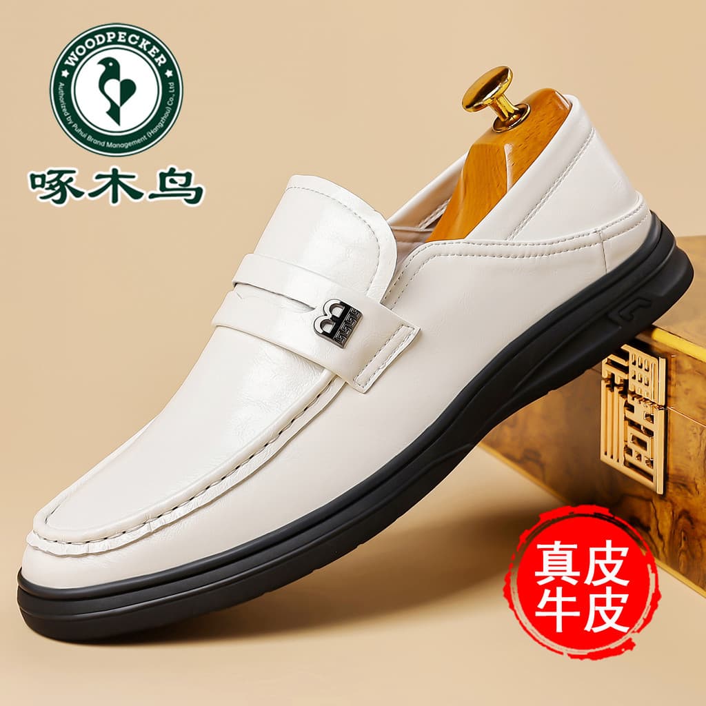 Woodpecker sapatos masculinos de couro genuíno negócios Casual moda masculina mocassins sapatos de couro deslizamento-em