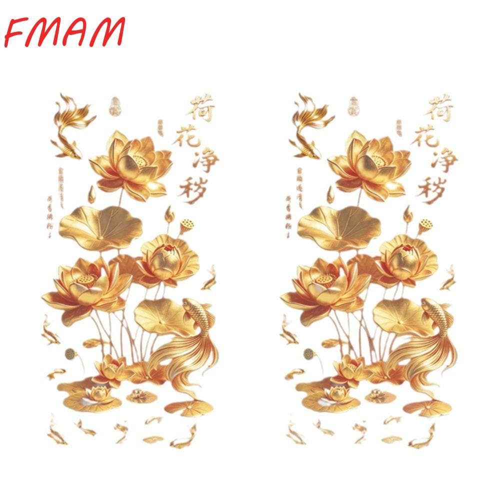 FMAM 2 Unidades De Adesivo De Parede De Lótus Dourado , Koi De Flor De Plástico Estilo Chinês Decorativo De Efeito