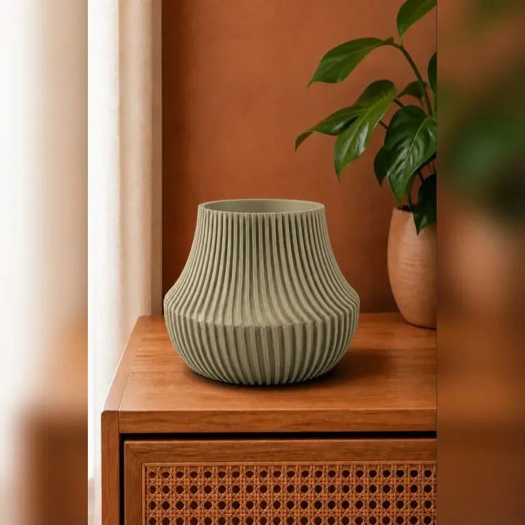Vaso de Planta Canelado Japandi Aurora Criandê Wood Gold