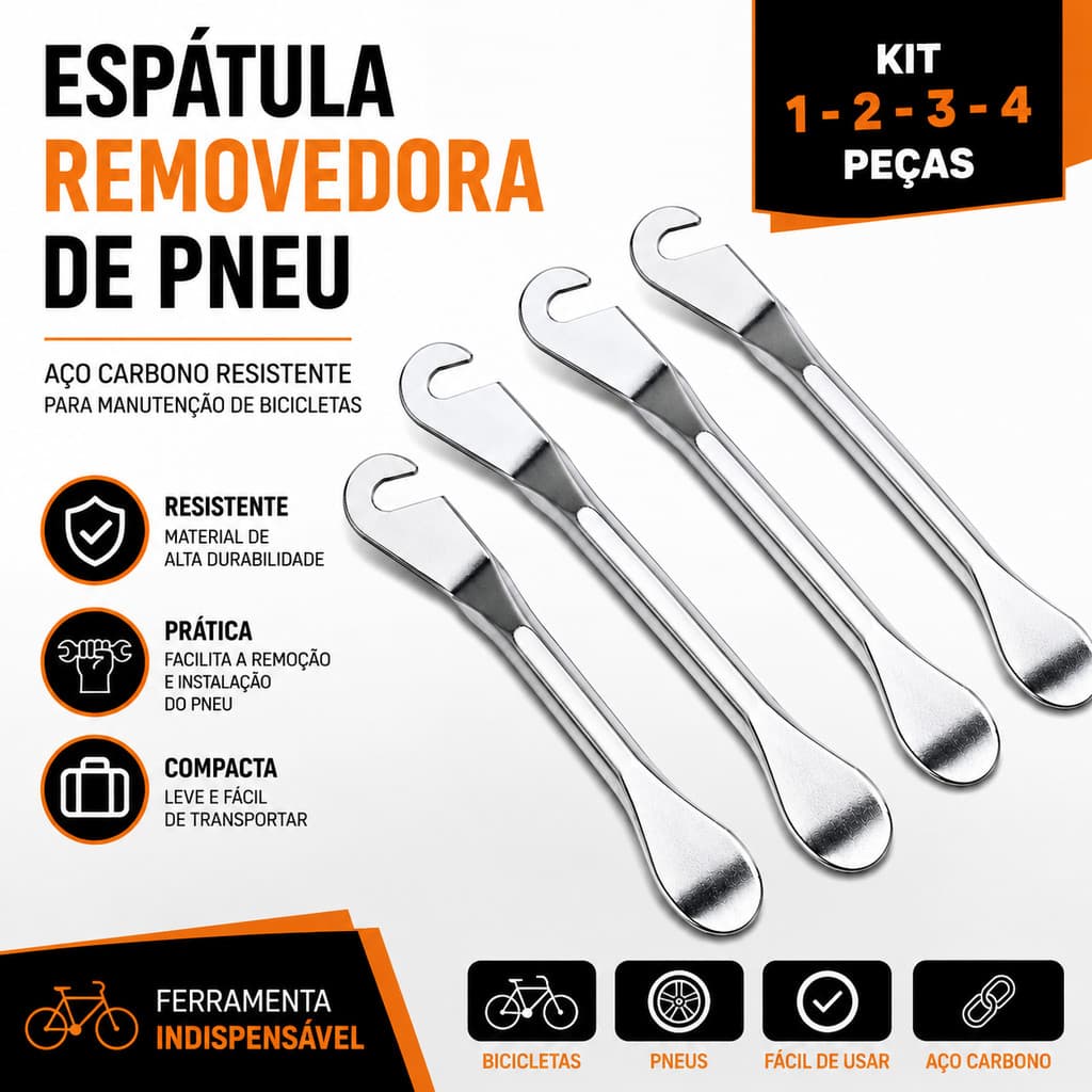 Espátula Pneu Bicicleta Aço Carbono - Kit Removedor Pneu Bike Bicileta Autopropelido
