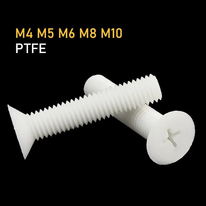 Parafuso De Cabeça Escareada De Politetrafluoroetileno PTFE Branco M4 M5 M6 M8 M10 Parafusos Plana Phillips De Plástico