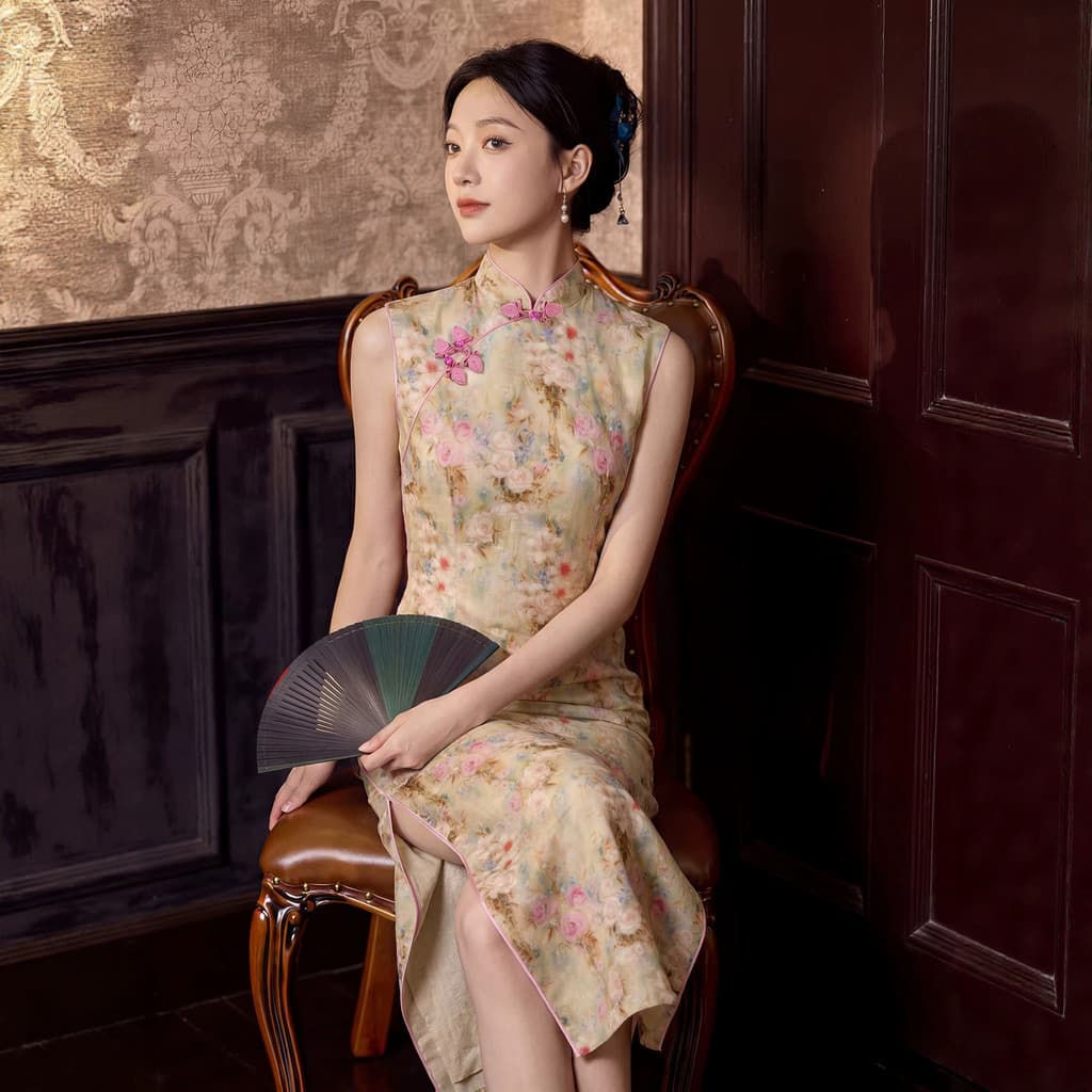 Verde novo estilo chinês Retro estilo chinês sem mangas melhorado Cheongsam 2026 novo estilo jovem cintura estreita mais