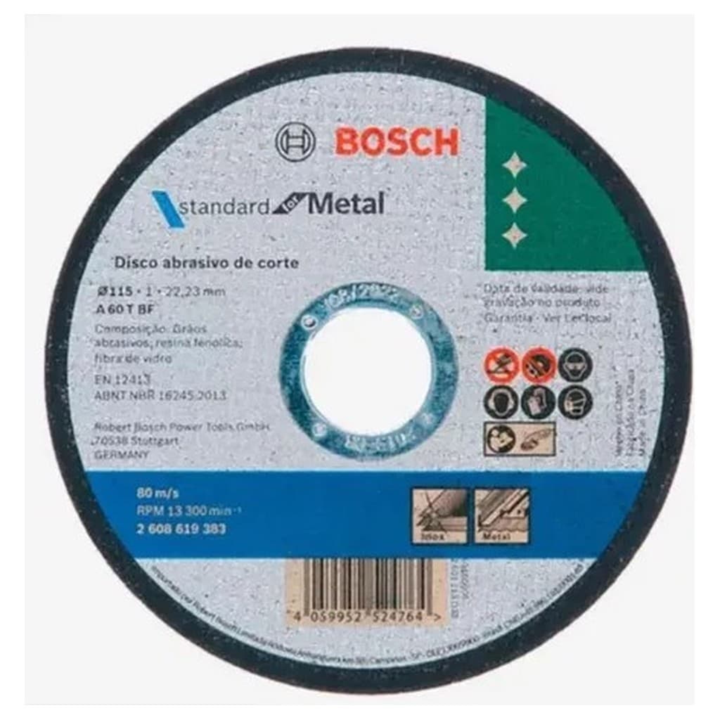 Disco Corte Bosch Metalinox Standard 115x1mm 115mm 1mm 22.23mm Inox Metal Esmerilhadeira 4 1/2 13300rpm Óxido Alumínio