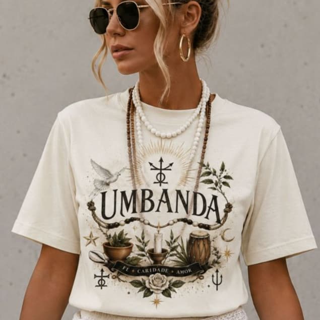 Camiseta t-shirt 100%algodão blusa feminina estilosa Fé roupa feminina brasileira cultura UMBANDA
