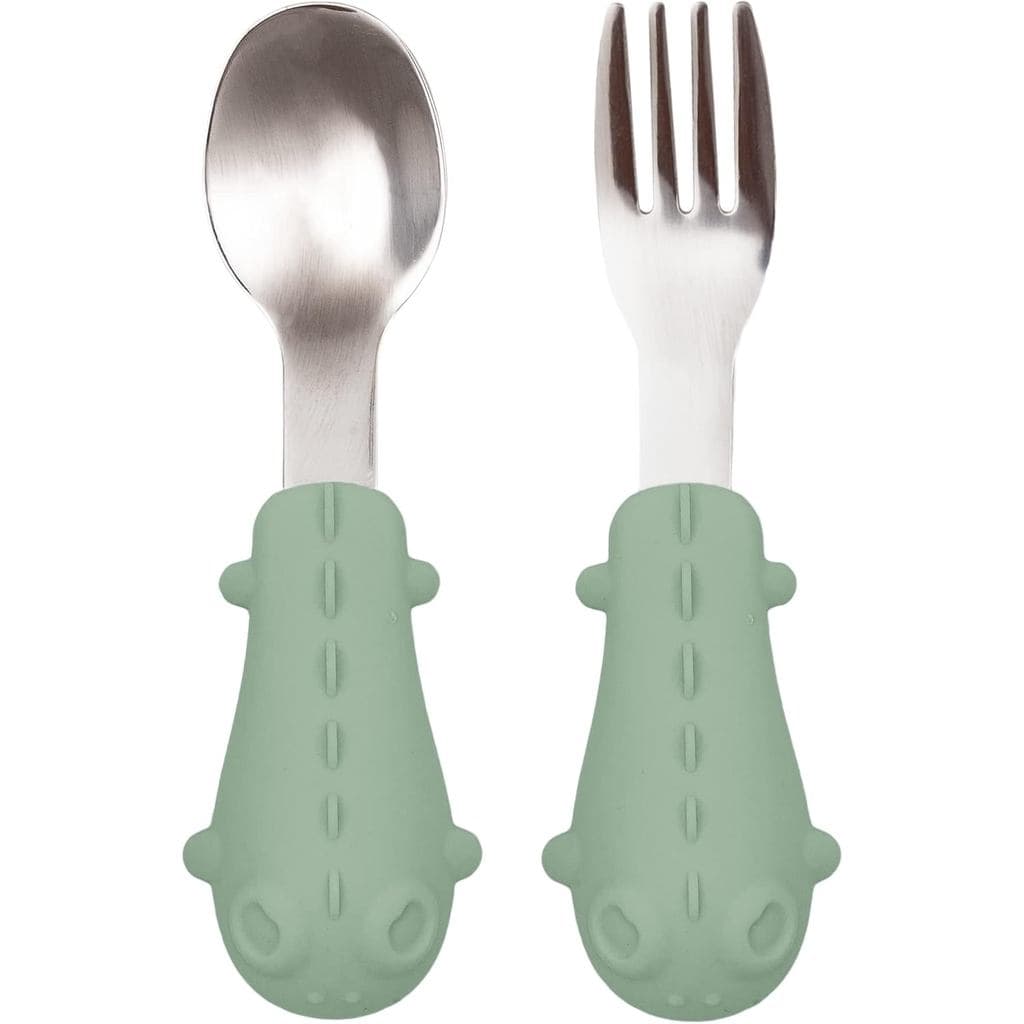 Kit Talheres Silicone e Aço Inoxidável Dino Verde - Buba