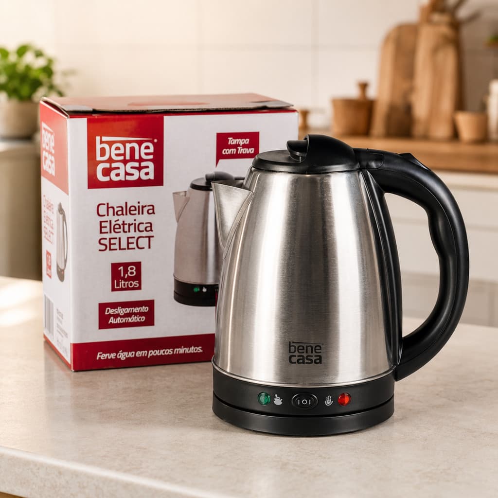 Chaleira Elétrica Inox 1,8L Bene Casa Hipertextil Com Função Chimarrão E Função Café Original Aço Inoxidável Inox