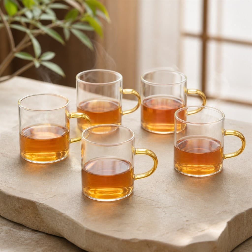 Jogo Xícaras 06 Peças 100ml Vidro High Borosilicate Caneca Para Chá e Café