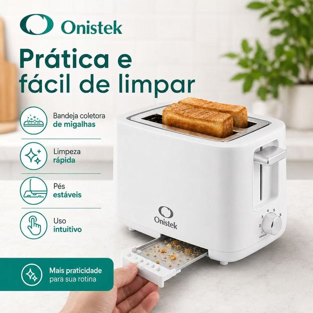 Torradeira Elétrica Onistek 2 Fatias 720W 127V 7 Níveis de Tostagem com Bandeja de Migalhas ON-FE408