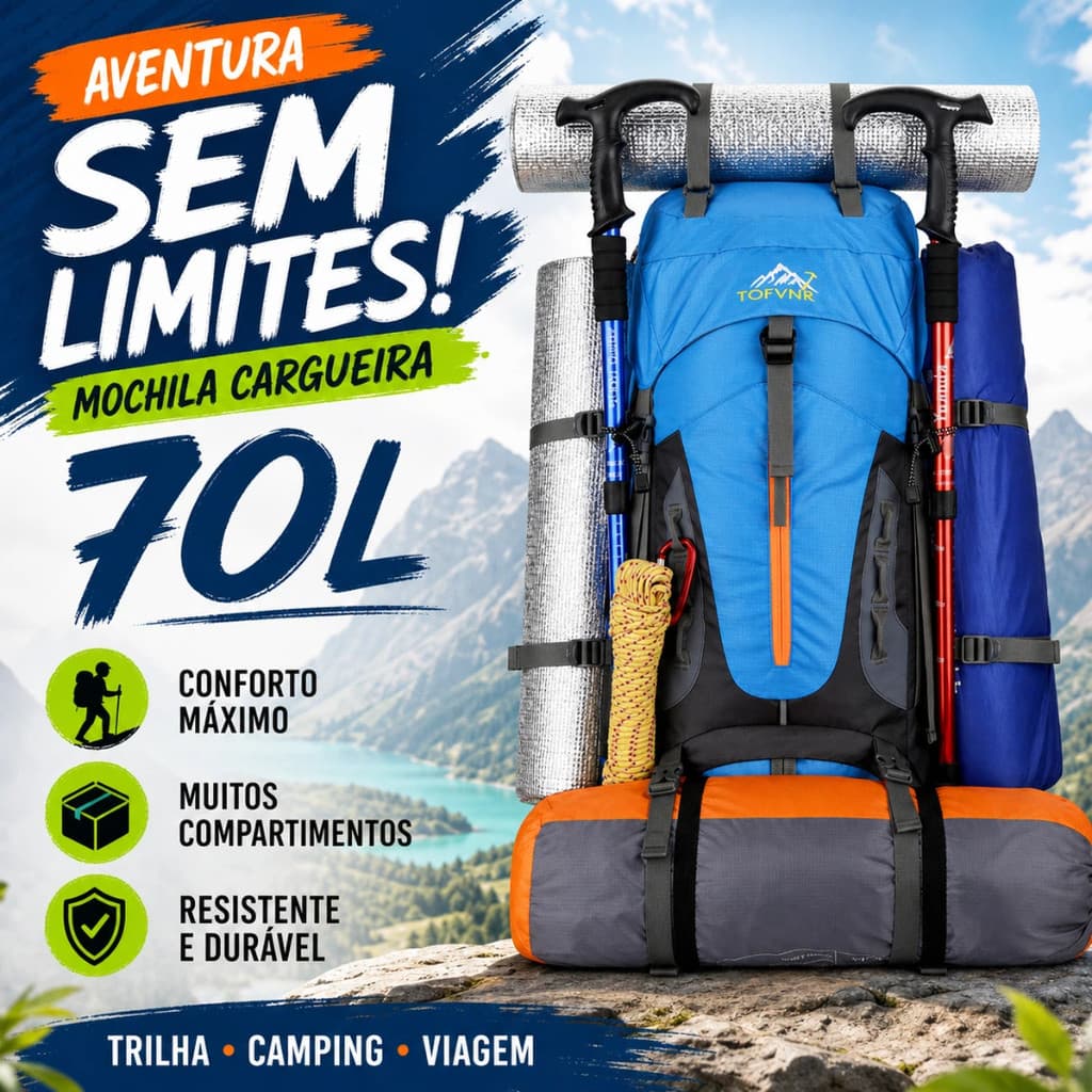 Mochila Cargueira 70L Para Trilha Camping Viagem Com Cinto Abdominal