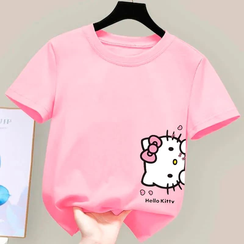 Camiseta De Algodão Infantil Feminina Hello Kitty Estampa Diferenciada