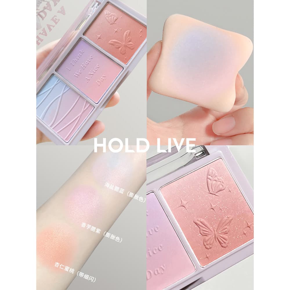 HOLD LIVE Secretland jardim Tricolor blush sombra blush roxo blush azul feminino contorno pêssego fosco brilho Natural