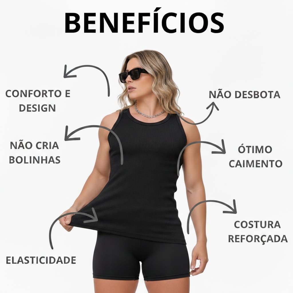 Kit 4 Regata Premium Feminina Modelo Americano Ribana Canelada Algodão e Elastano Primeira Linha